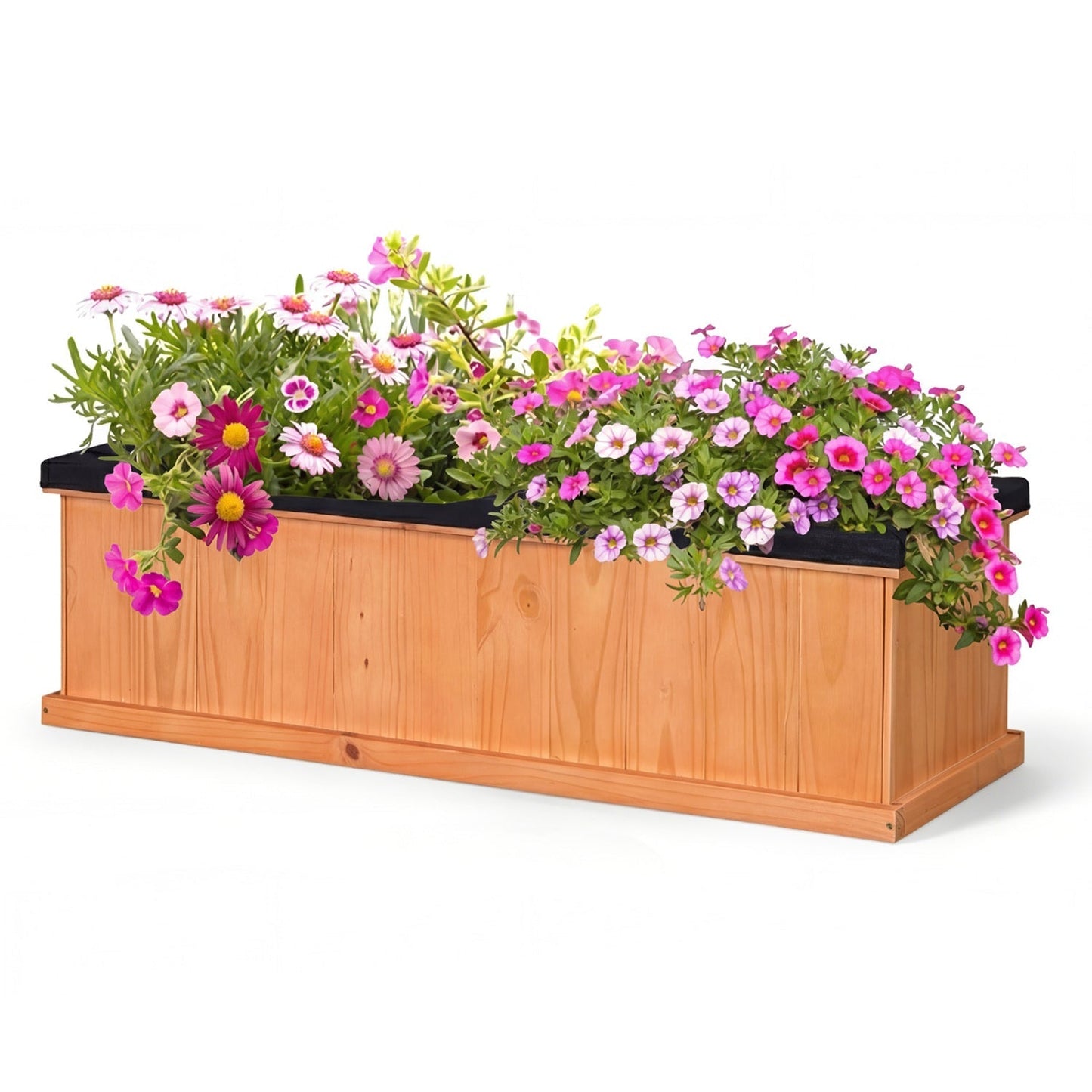 Wooden Raised Garden Bed with Drainage Holes and Liner Solid Fir Wood Planter Box