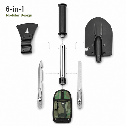 6-in-1 Multi Tool Survival Kit Shovel Knife Axe Saw Nail Puller w/ Pouch Outdoor Gear Camping