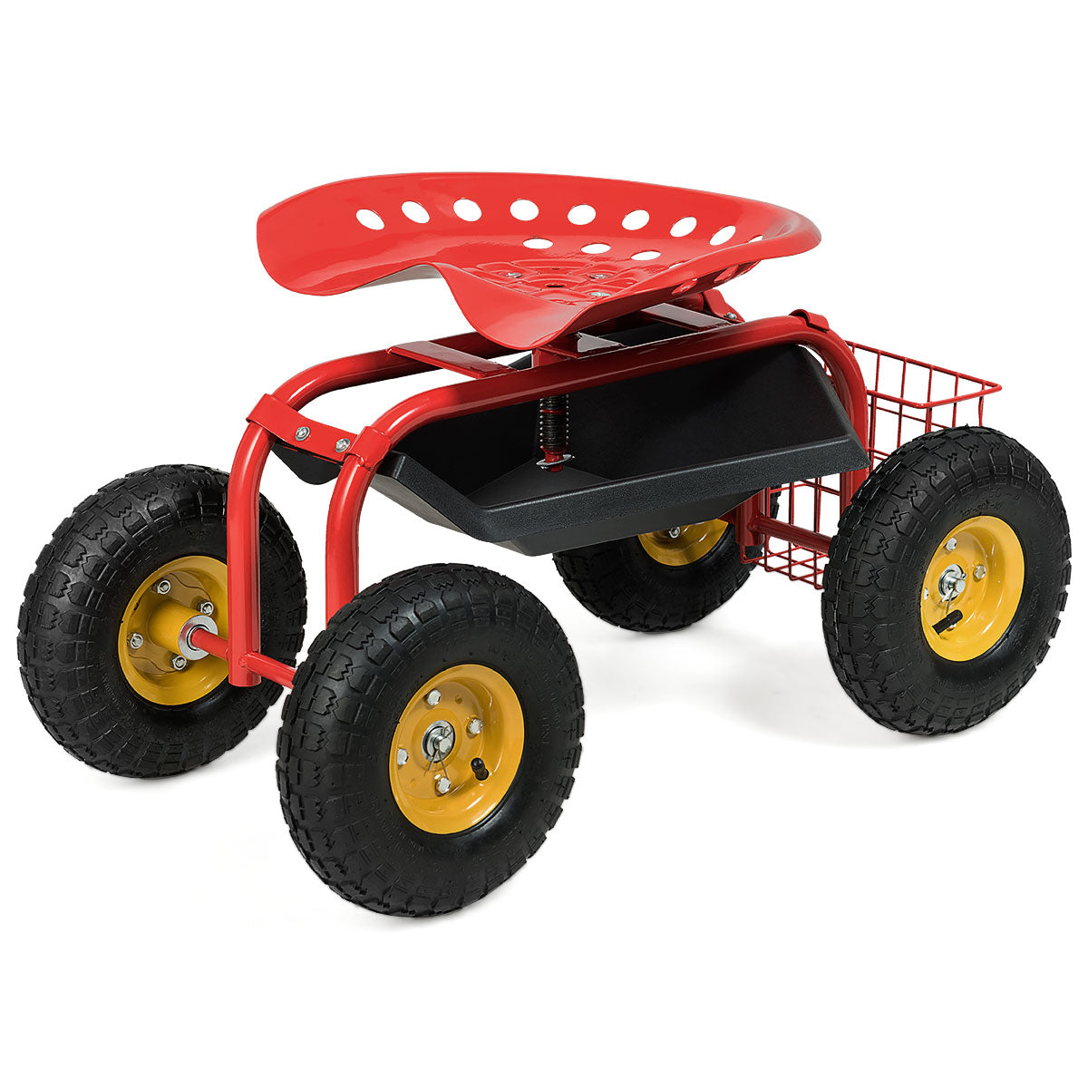 Red/Green Garden Cart Rolling Work Seat With Heavy Duty Tool Tray Gardening Planting