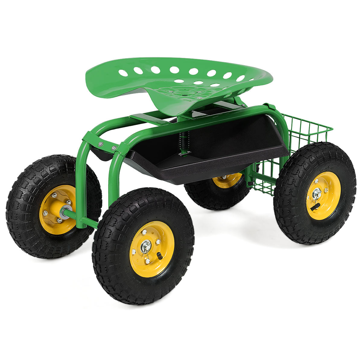 Red/Green Garden Cart Rolling Work Seat With Heavy Duty Tool Tray Gardening Planting