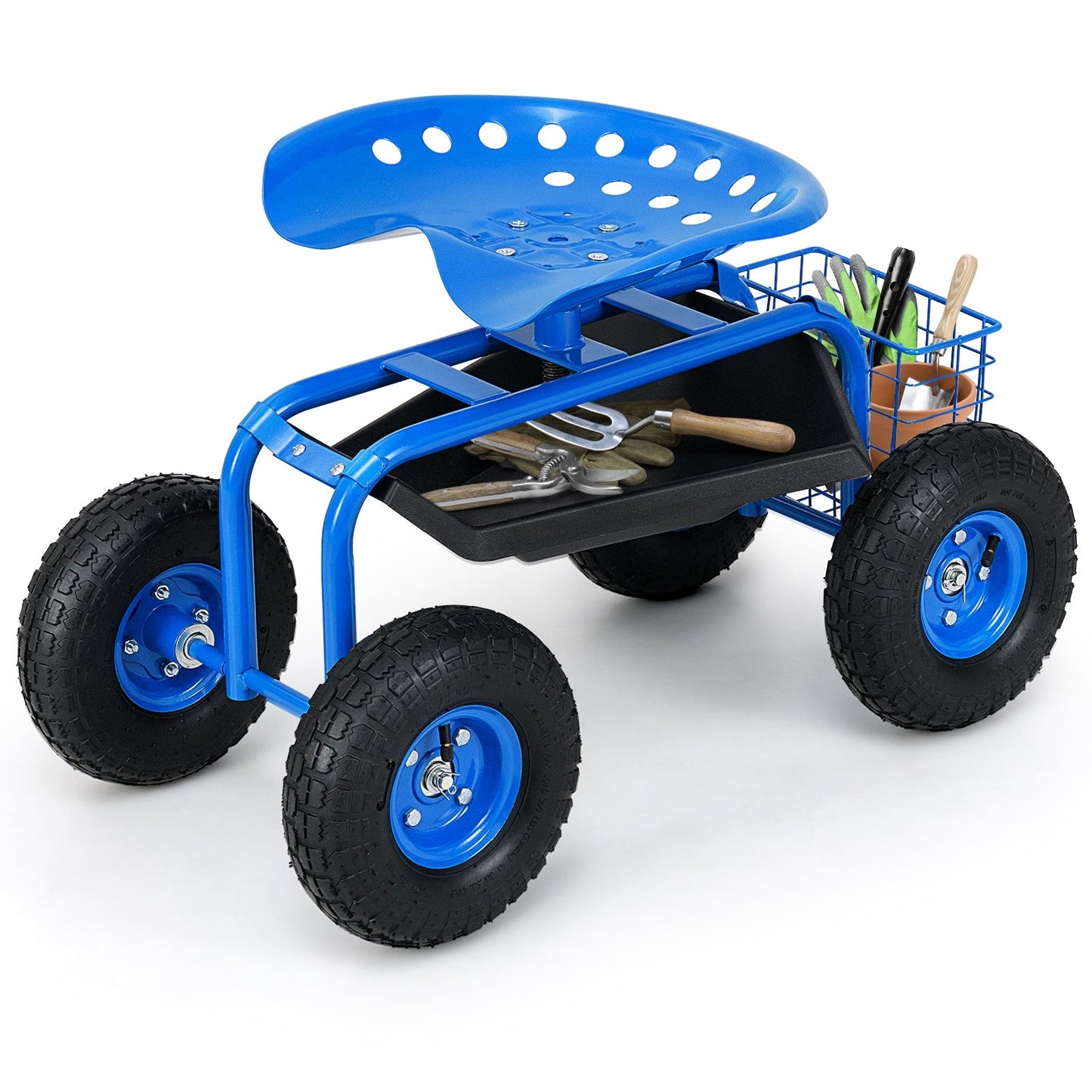 Red/Green Garden Cart Rolling Work Seat With Heavy Duty Tool Tray Gardening Planting