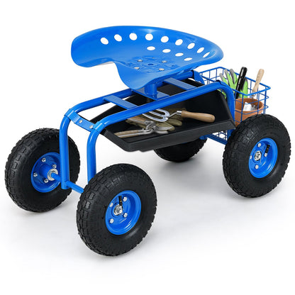 Red/Green Garden Cart Rolling Work Seat With Heavy Duty Tool Tray Gardening Planting