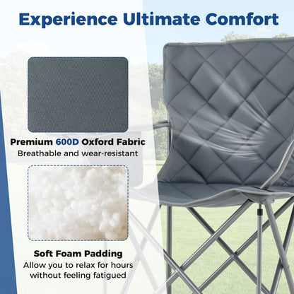 Oversized Camping Chairs Outdoor Folding Chair with Cooler Pouch and Cup Holder