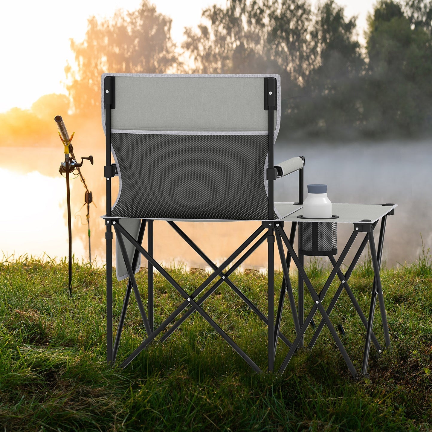Oversized Camping Chair with Side Table and 2 Storage Pockets