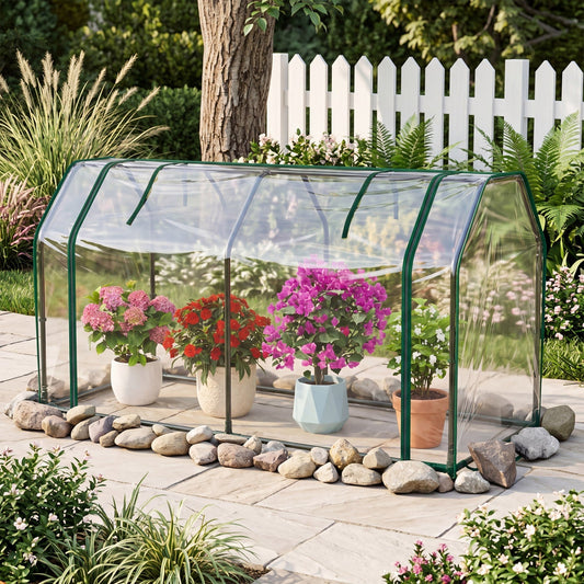 Portable Mini Greenhouse with PE Cover and Zippered Door
