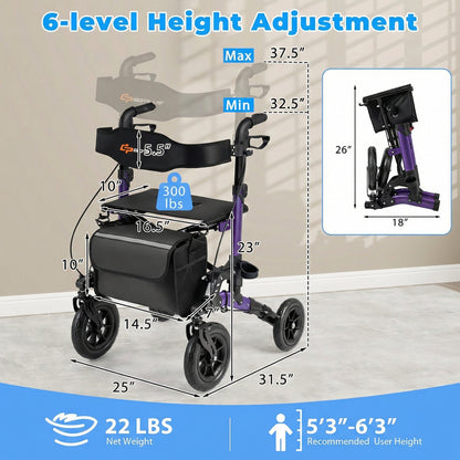 Rollator Folding Rolling Walker with Seat