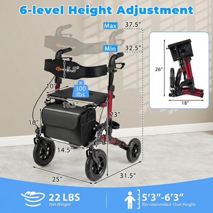 Rollator Folding Rolling Walker with Seat