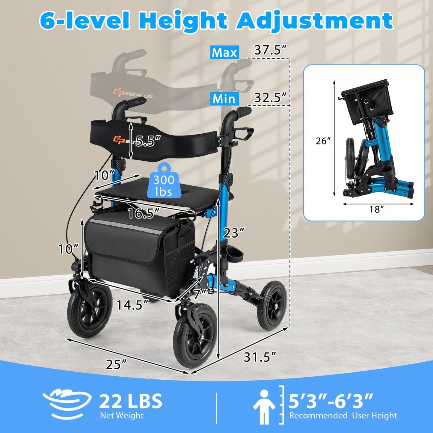 Rollator Folding Rolling Walker with Seat