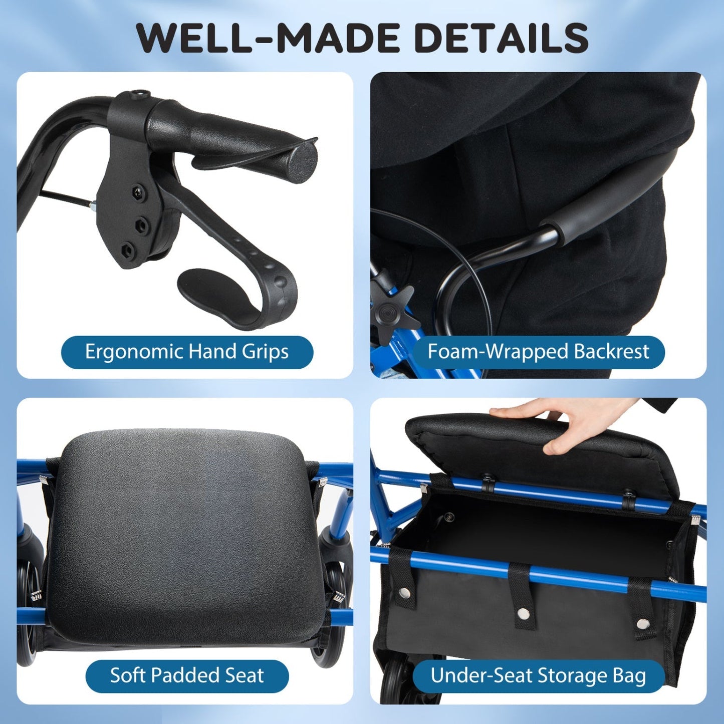 Rollator Walker with Seat and Height Adjustable Handles