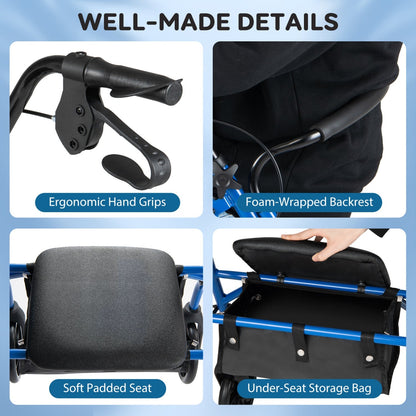 Rollator Walker with Seat and Height Adjustable Handles