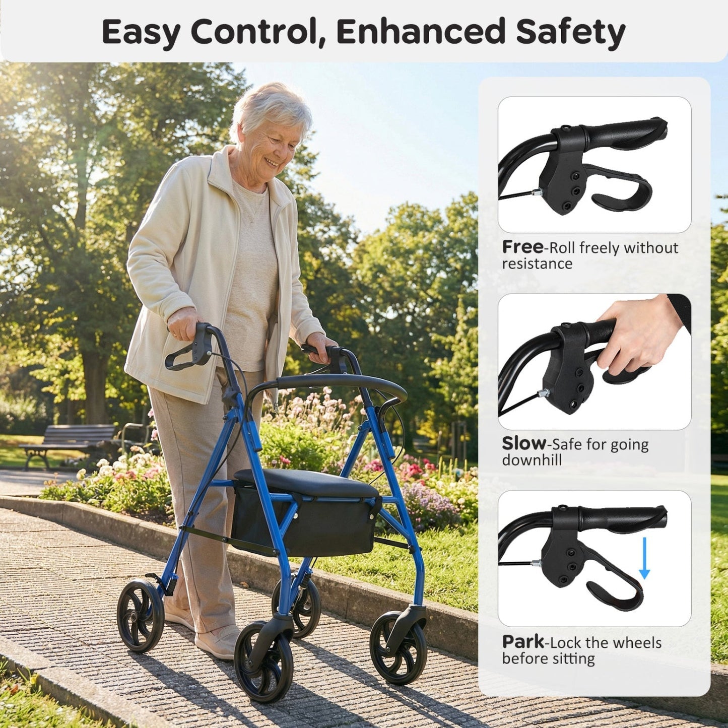 Rollator Walker with Seat and Height Adjustable Handles