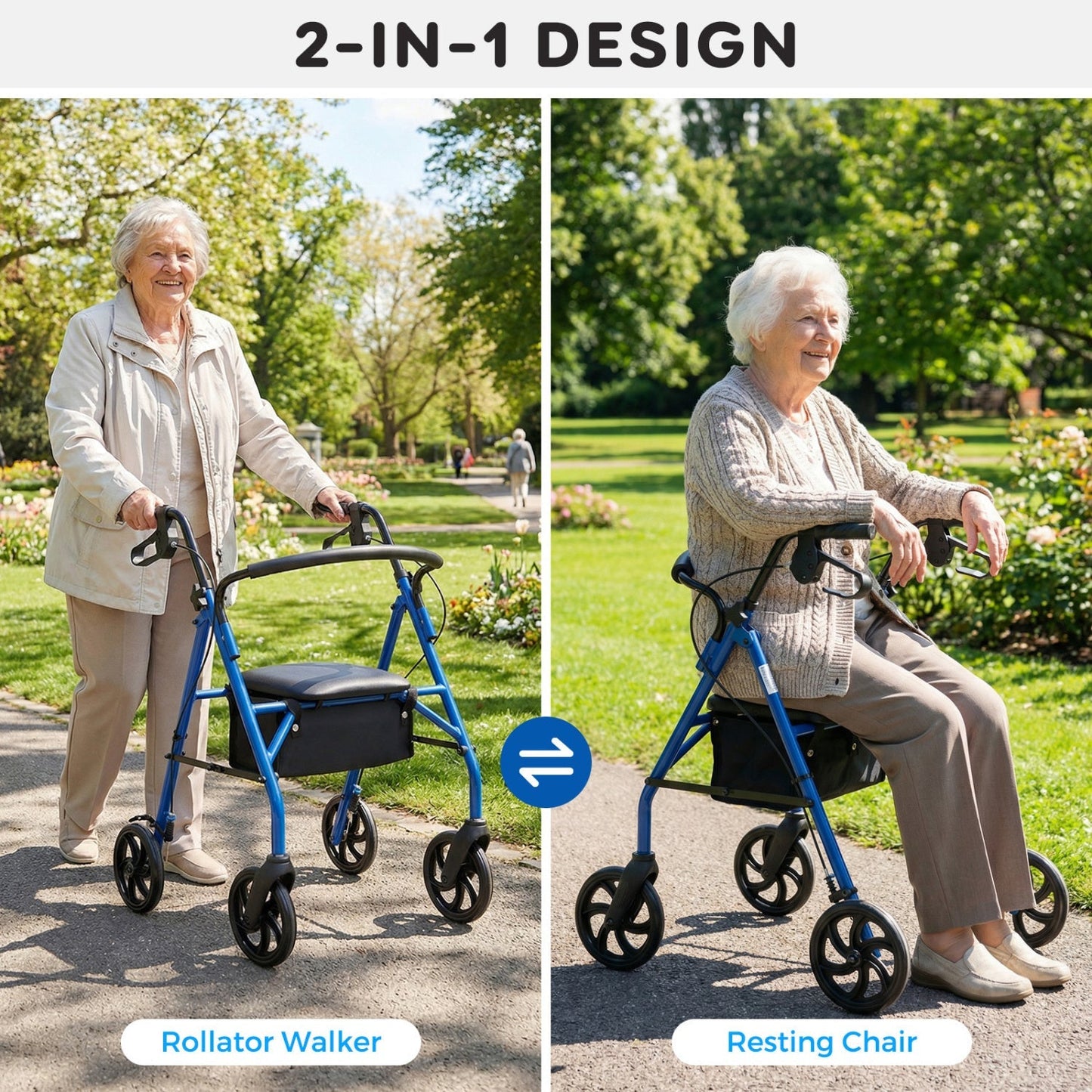 Rollator Walker with Seat and Height Adjustable Handles