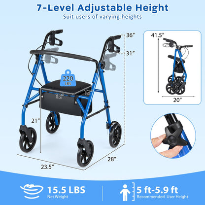 Rollator Walker with Seat and Height Adjustable Handles