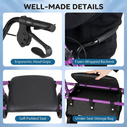 Rollator Walker with Seat and Height Adjustable Handles