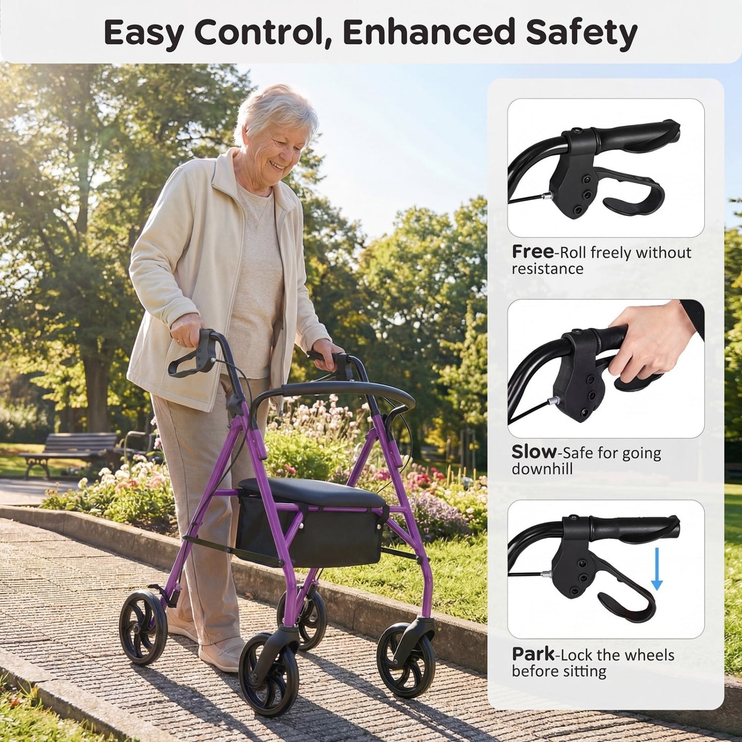 Rollator Walker with Seat and Height Adjustable Handles