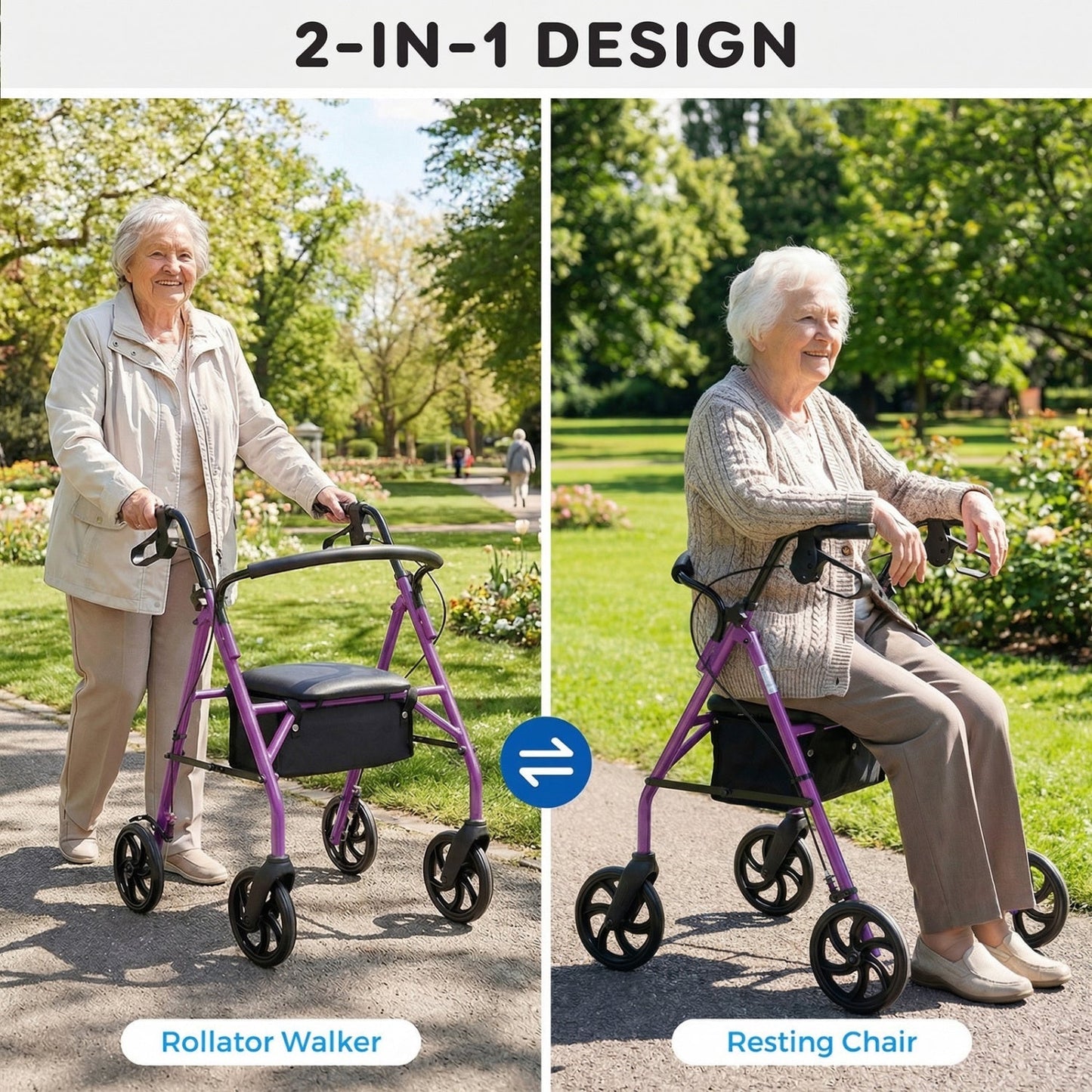 Rollator Walker with Seat and Height Adjustable Handles