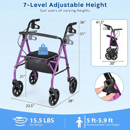 Rollator Walker with Seat and Height Adjustable Handles