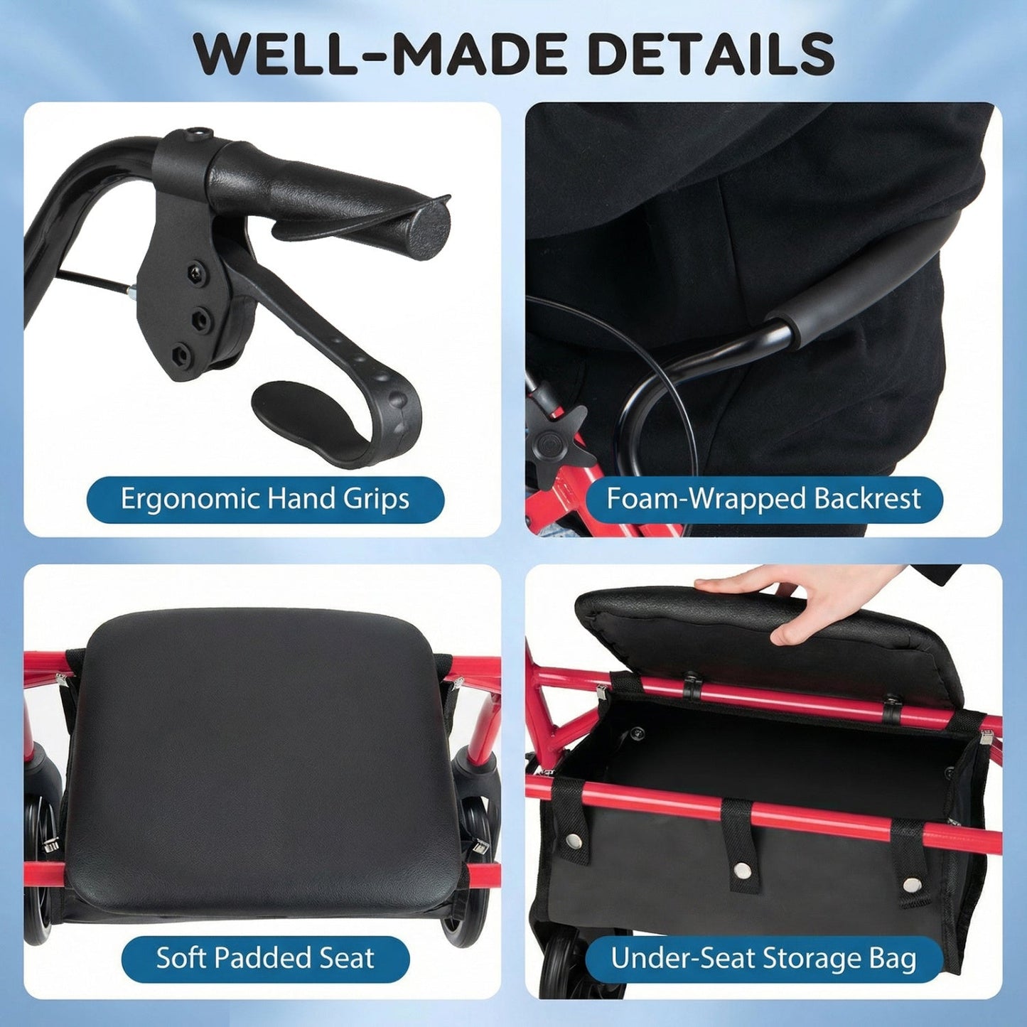 Rollator Walker with Seat and Height Adjustable Handles