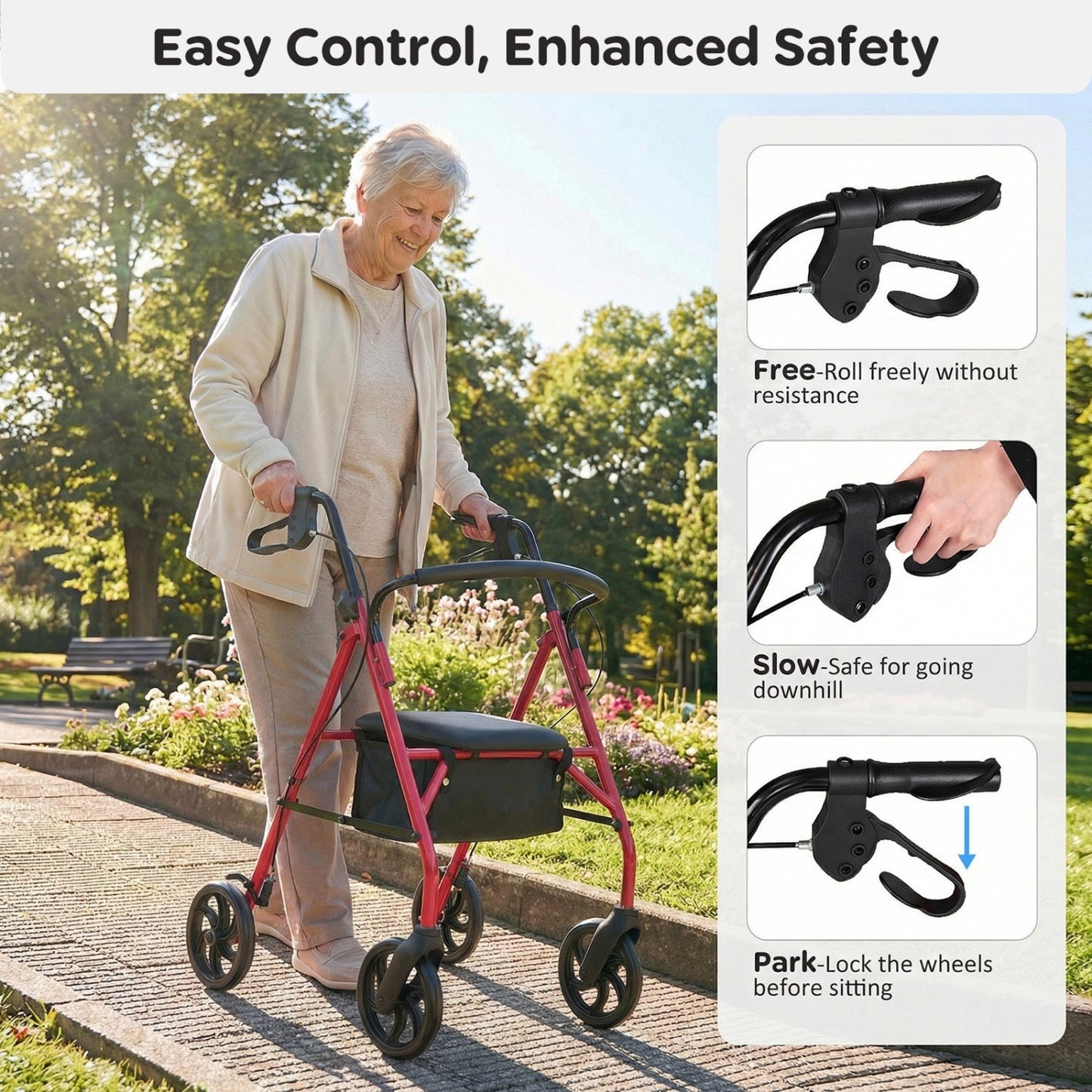 Rollator Walker with Seat and Height Adjustable Handles