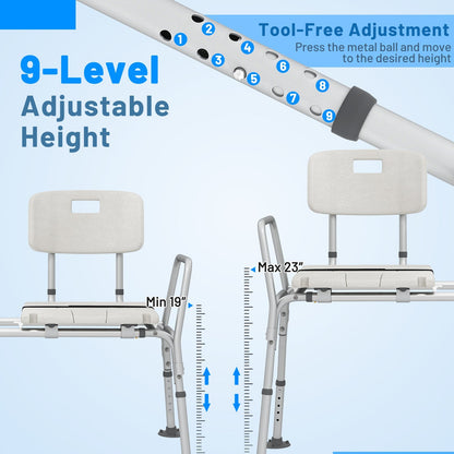 Sliding Tub Transfer Bench with Extra-Wide Seat for Elderly and Disabled