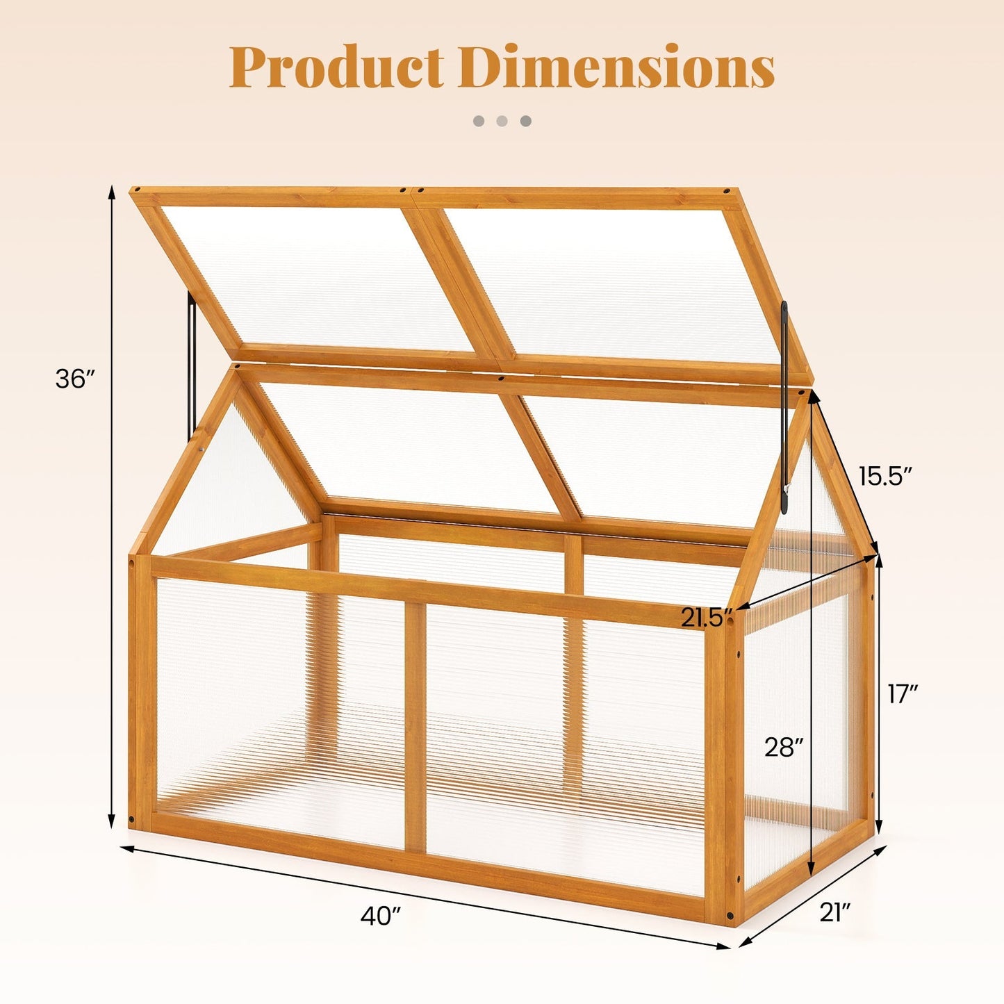 Wood Cold Frame Greenhouse Raised Flower Planter Protection with Adjustable Roof-Orange