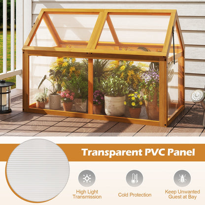 Wood Cold Frame Greenhouse Raised Flower Planter Protection with Adjustable Roof-Orange