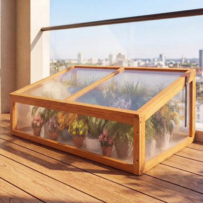 Wood Cold Frame Greenhouse Raised Planter Bed Protection with Transparent Flip-top Roof-Orange