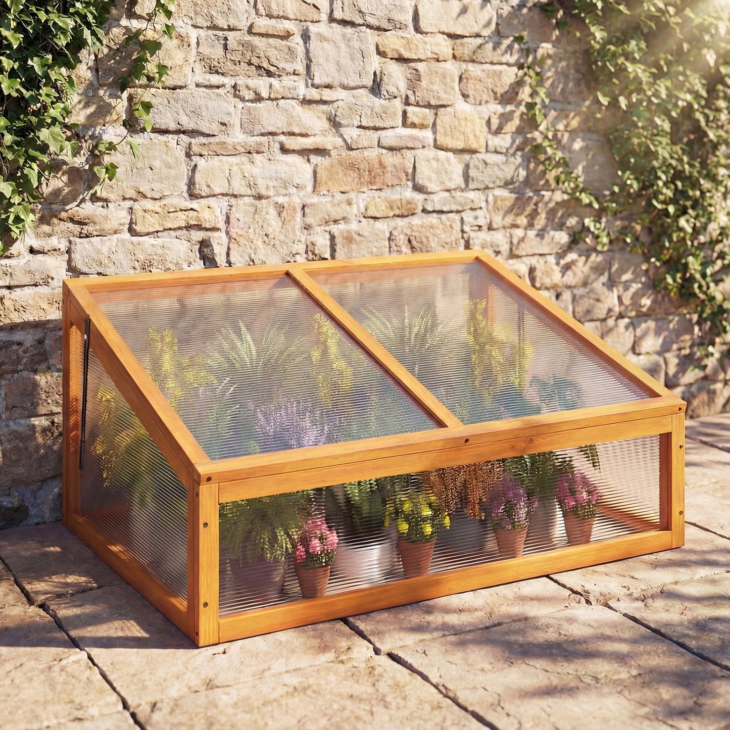 Wood Cold Frame Greenhouse Raised Planter Bed Protection with Transparent Flip-top Roof-Orange