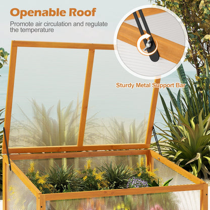 Wood Cold Frame Greenhouse Raised Planter Bed Protection with Transparent Flip-top Roof-Orange