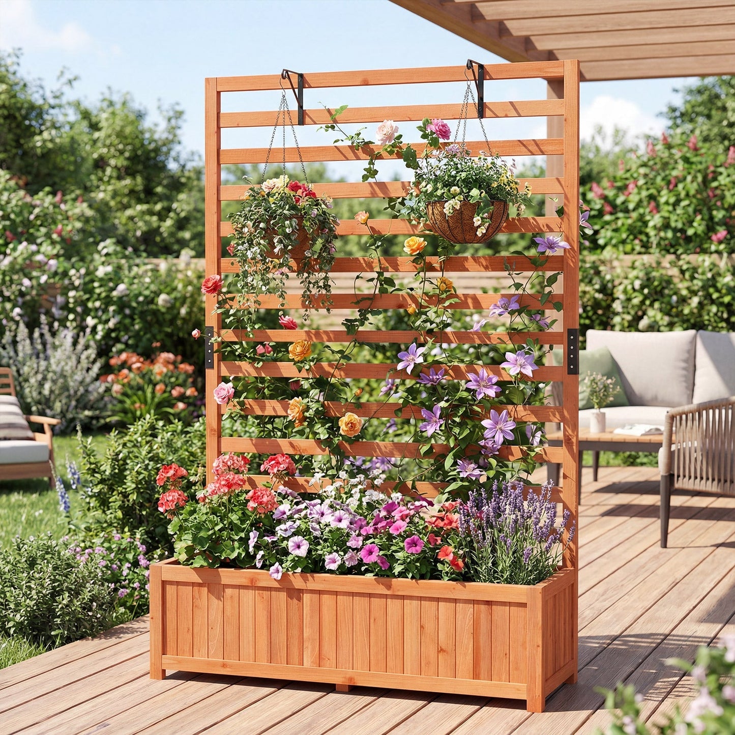 Wooden Raised Garden Bed 59 Inch Tall Elevated Planter Box with Vertical Trellis-Orange