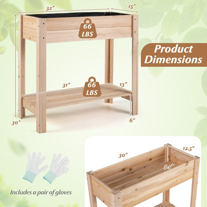Wooden Raised Garden Bed with Legs and Storage Shelf