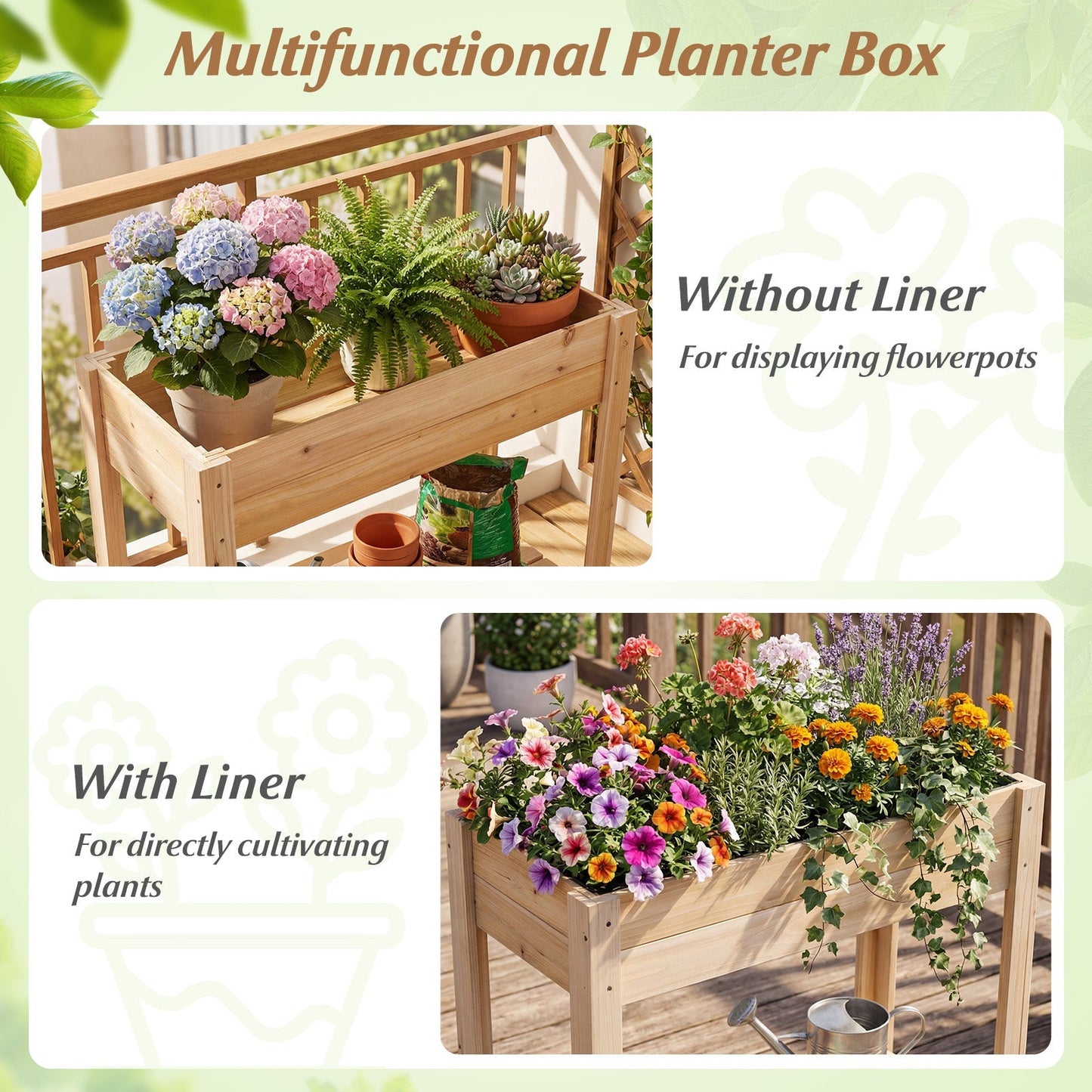 Wooden Raised Garden Bed with Legs and Storage Shelf