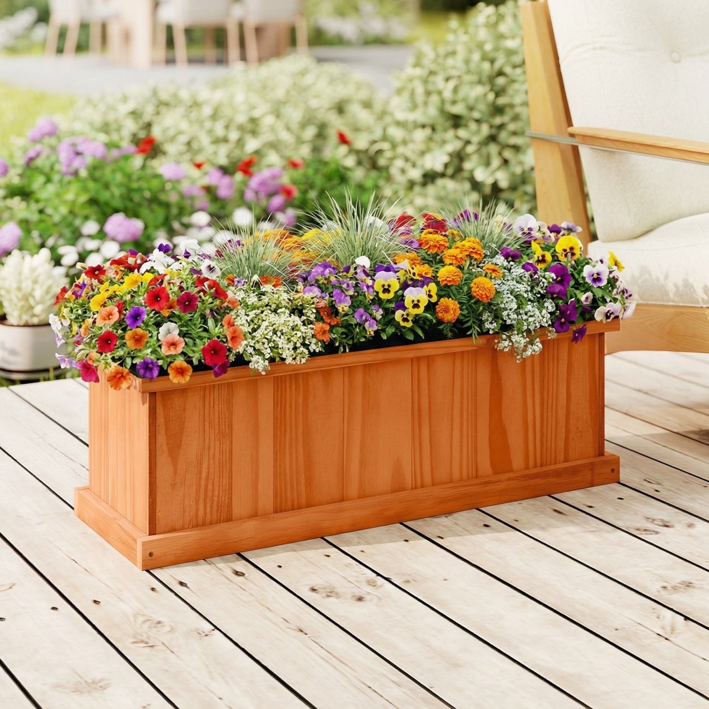 Wooden Raised Garden Bed with Drainage Holes and Liner Solid Fir Wood Planter Box