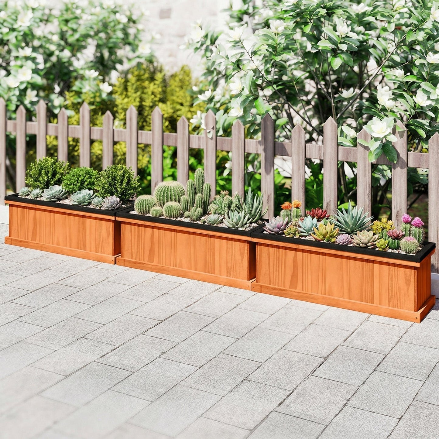 Wooden Raised Garden Bed with Drainage Holes and Liner Solid Fir Wood Planter Box