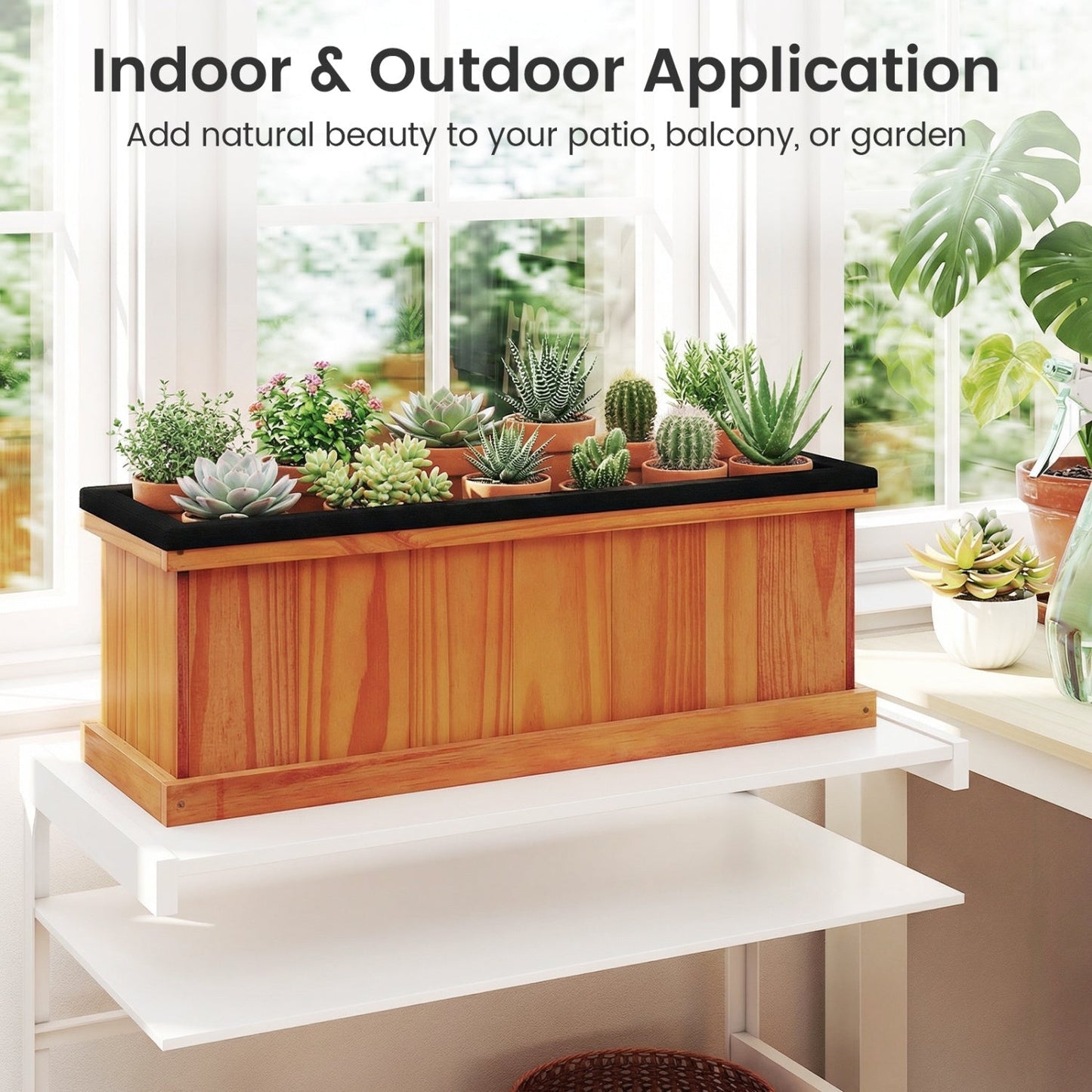 Wooden Raised Garden Bed with Drainage Holes and Liner Solid Fir Wood Planter Box