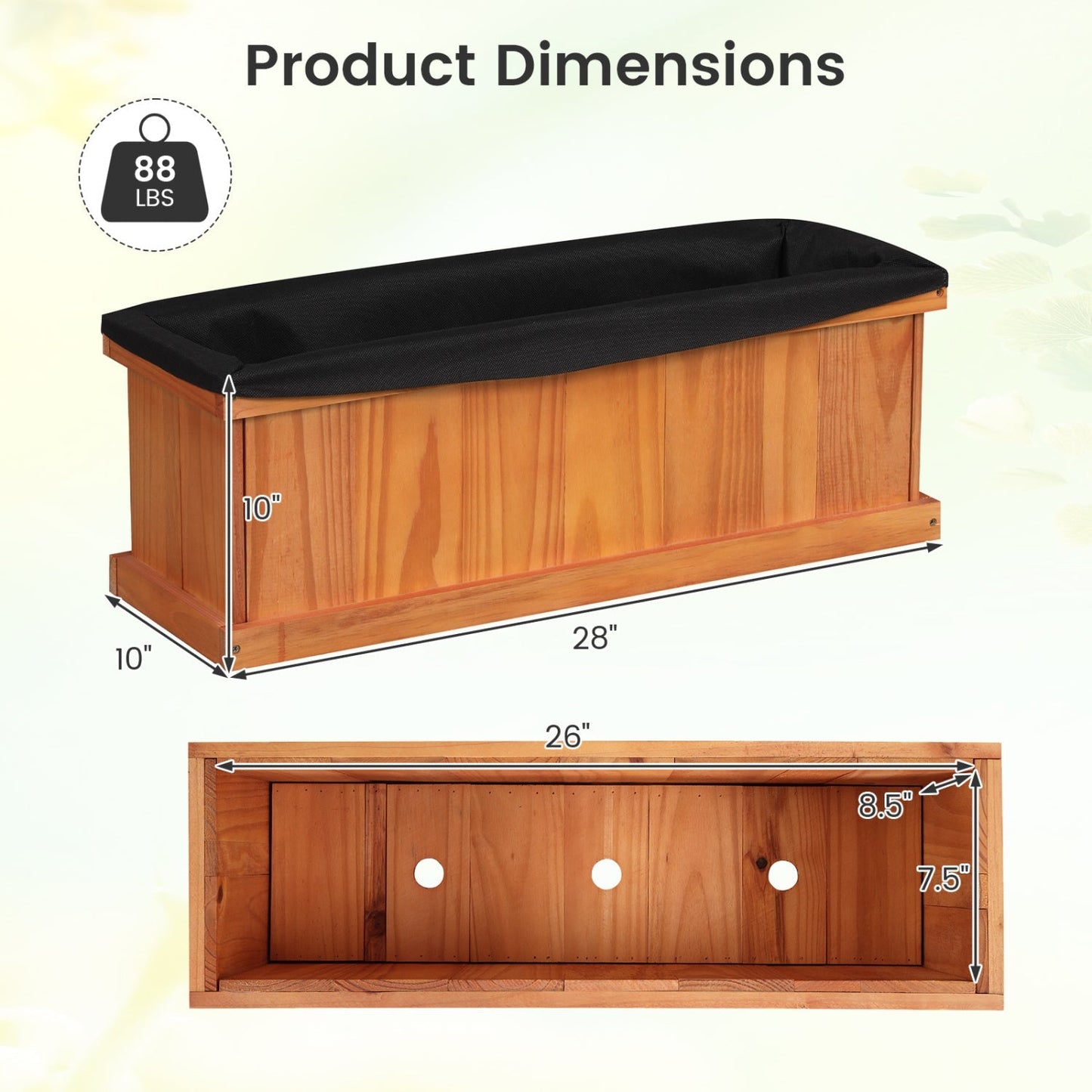 Wooden Raised Garden Bed with Drainage Holes and Liner Solid Fir Wood Planter Box