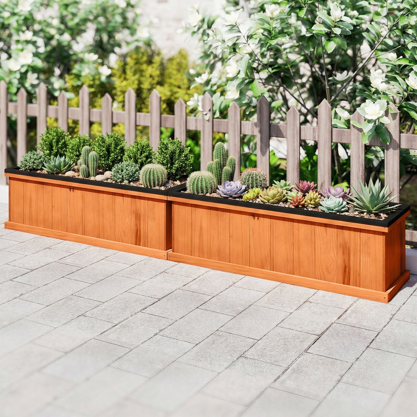 Wooden Raised Garden Bed with Drainage Holes and Liner Solid Fir Wood Planter Box