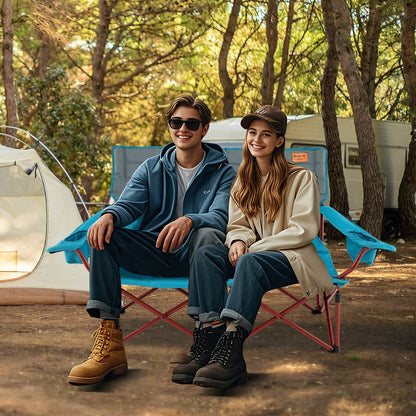 Oversized Camping Chair Folding Loveseat Camping Couch with Cup Holders & Thick Padding