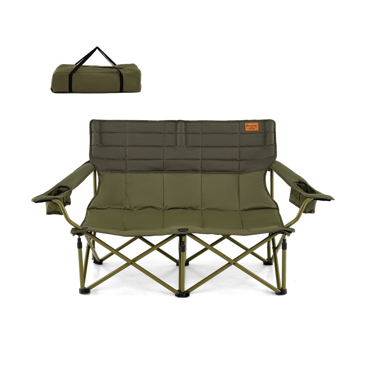 Oversized Camping Chair Folding Loveseat Camping Couch with Cup Holders & Thick Padding