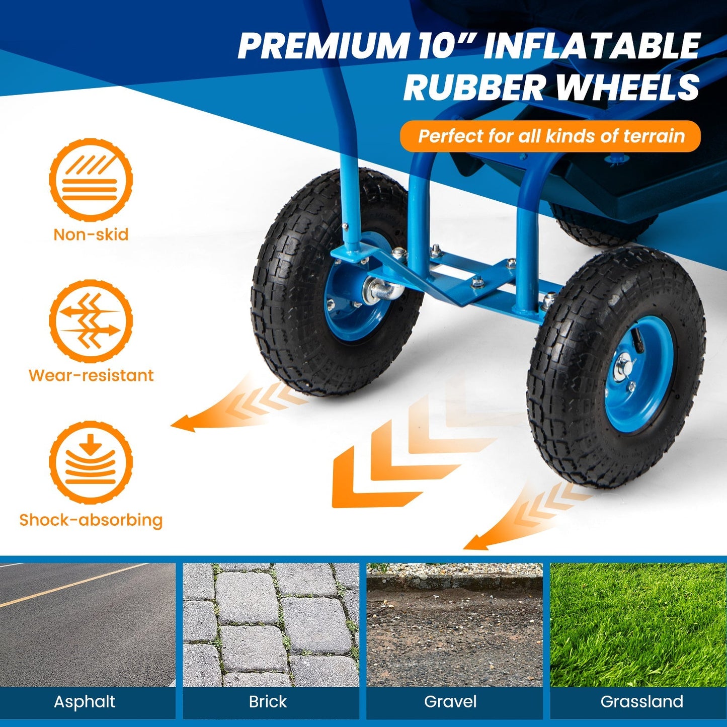 Rolling Garden Cart with Height Adjustable Swivel Seat and Storage Basket