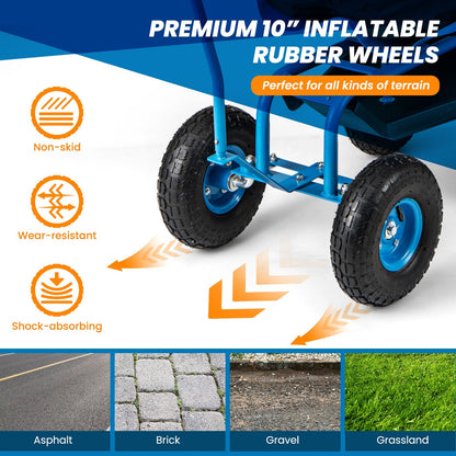 Rolling Garden Cart with Height Adjustable Swivel Seat and Storage Basket
