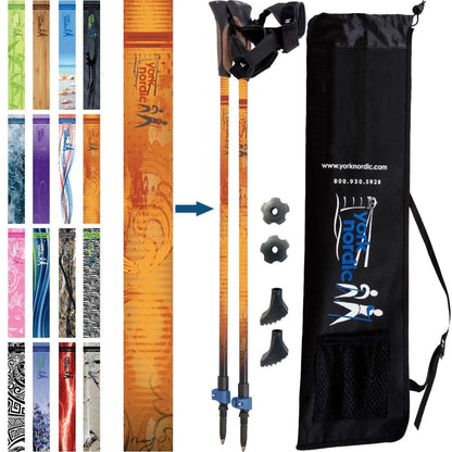 Official Nordic Walking Poles - True Nordic Glove Grip w-flip locks, detachable feet and travel bag - pair - For Heights up to 6’2”